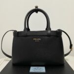 Black Leather Belted Tote Bag