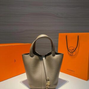 Classic Taupe Bucket Bag with Lock - image 1