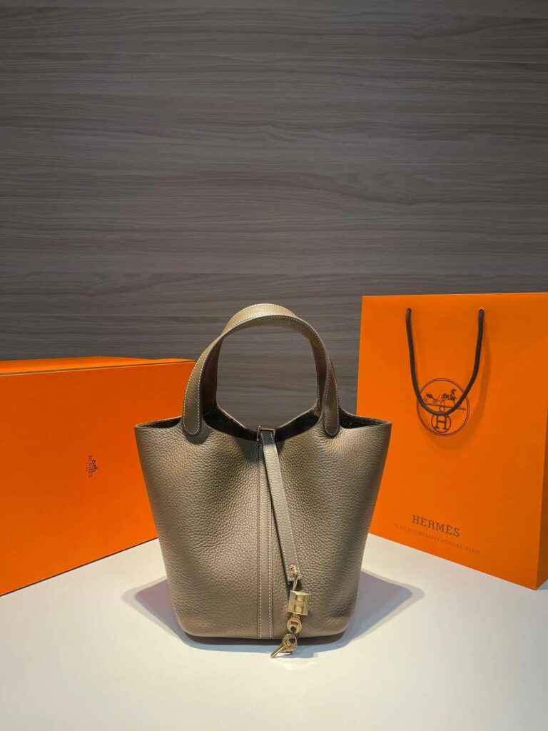Classic Taupe Bucket Bag with Lock