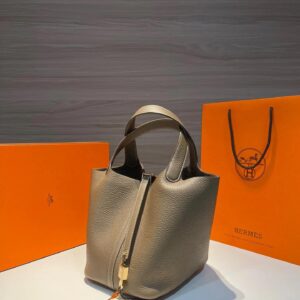 Classic Taupe Bucket Bag with Lock - image 3