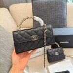 Horizontal Quilted Top Handle Bag