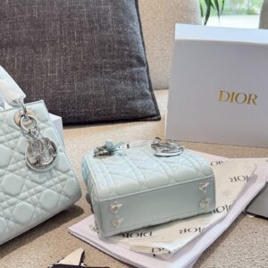 Ice Blue Quilted Bow Top Handle Bag