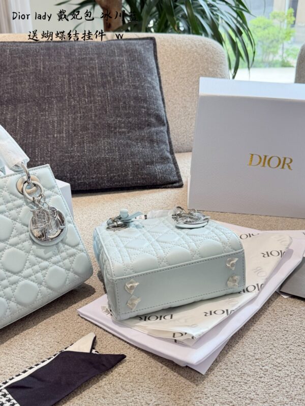 Ice Blue Quilted Bow Top Handle Bag
