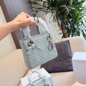 Ice Blue Quilted Bow Top Handle Bag