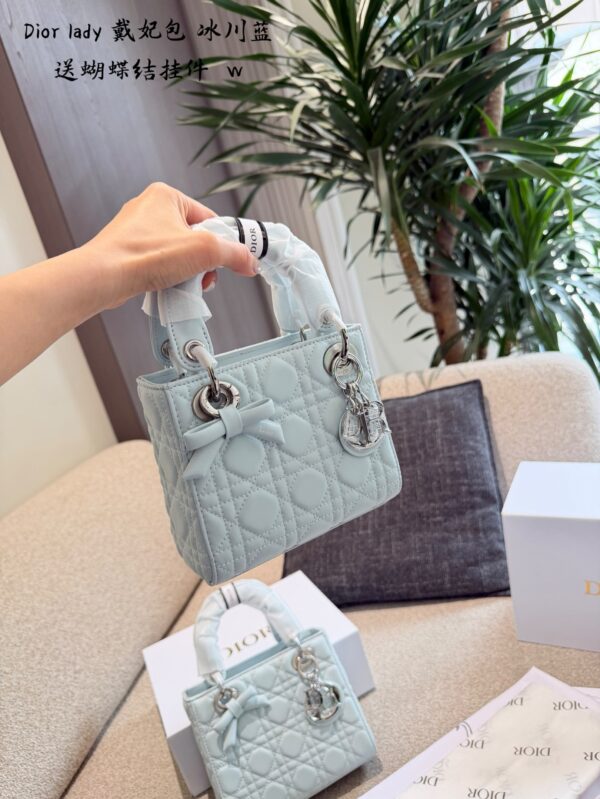 Ice Blue Quilted Bow Top Handle Bag