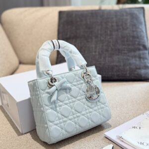 Ice Blue Quilted Bow Top Handle Bag