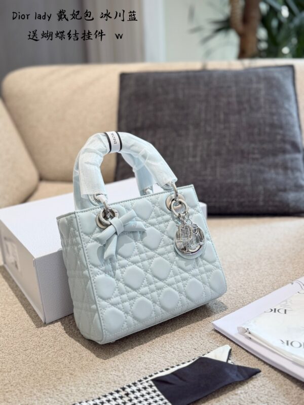 Ice Blue Quilted Bow Top Handle Bag