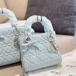 Ice Blue Quilted Bow Top Handle Bag