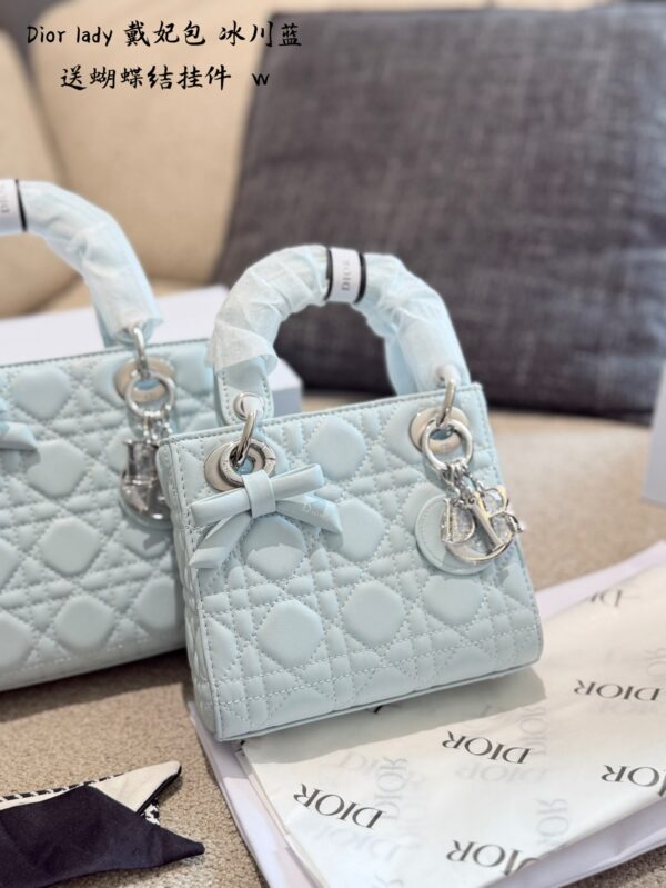 Ice Blue Quilted Bow Top Handle Bag