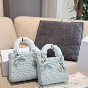 Ice Blue Quilted Bow Top Handle Bag