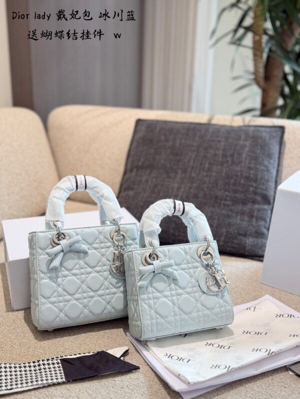 Ice Blue Quilted Bow Top Handle Bag