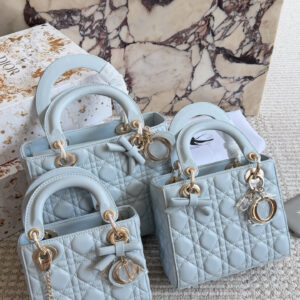 Ice Blue Quilted Bow Top Handle Bag