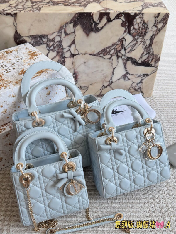 Ice Blue Quilted Bow Top Handle Bag
