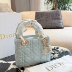 Ice Blue Quilted Bow Top Handle Bag