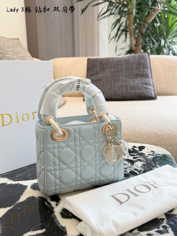 Ice Blue Quilted Bow Top Handle Bag