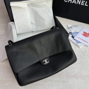 Leather Flap Shoulder Bag - Black