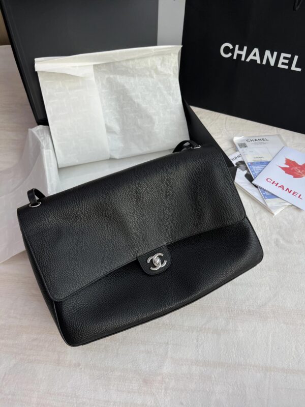 Leather Flap Shoulder Bag - Black