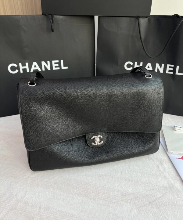 Leather Flap Shoulder Bag - Black