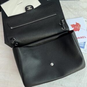 Leather Flap Shoulder Bag - Black