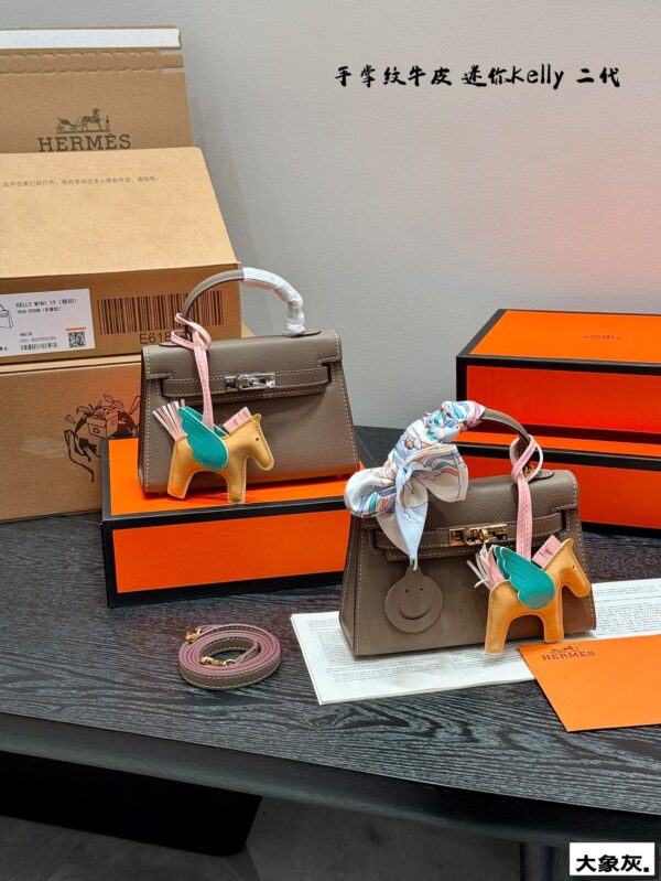 Mini Kelly II Leather Bag - Elephant Grey