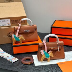 Mini Kelly II Leather Bag - Golden Brown