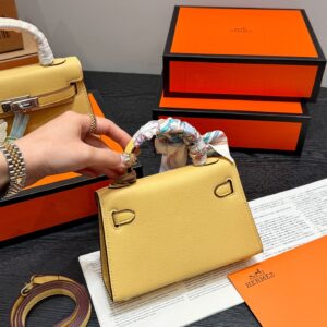 Mini Kelly II Leather Bag - Light Yellow