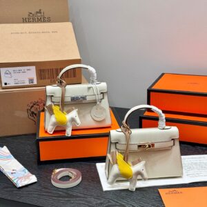 Mini Kelly II Leather Bag - Milkshake White