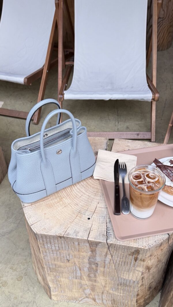 Mini Leather Garden Tote Bag - Sky Blue