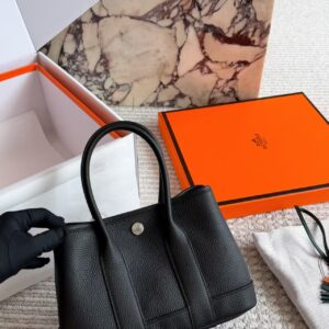 Mini Leather Garden Tote Bag - Black
