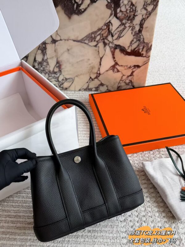Mini Leather Garden Tote Bag - Black