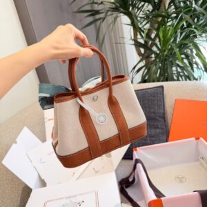 Mini Leather Garden Tote Bag - Brown