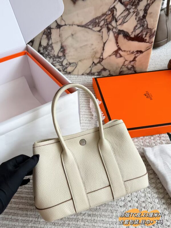 Mini Leather Garden Tote Bag - Cream White