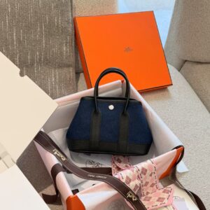 Mini Leather Garden Tote Bag - Denim Blue
