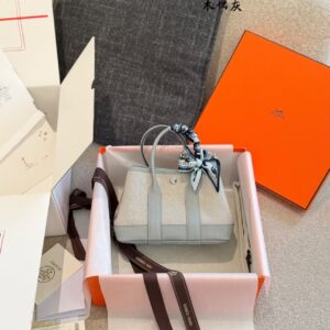 Mini Leather Garden Tote Bag - Taupe Gray