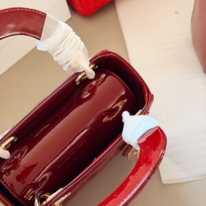 Patent Cannage Mini Chain Bag - Wine Red