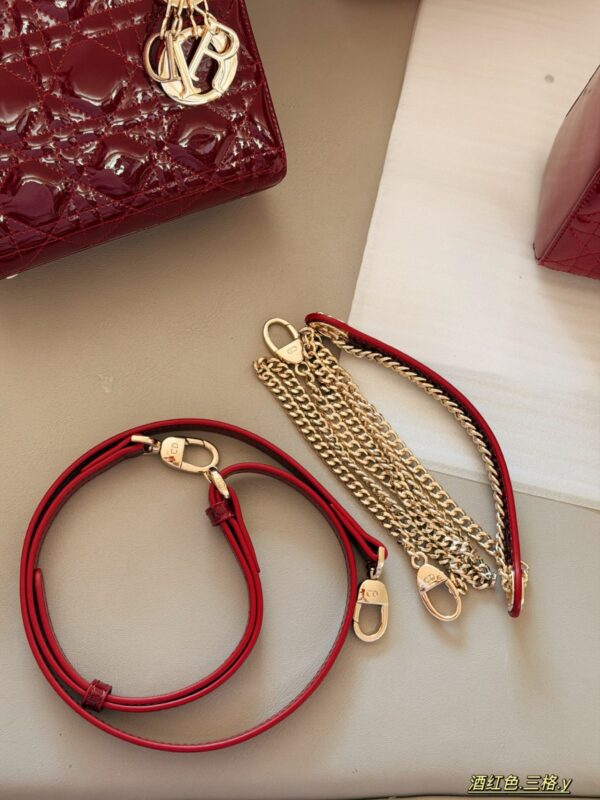 Patent Cannage Mini Chain Bag - Wine Red
