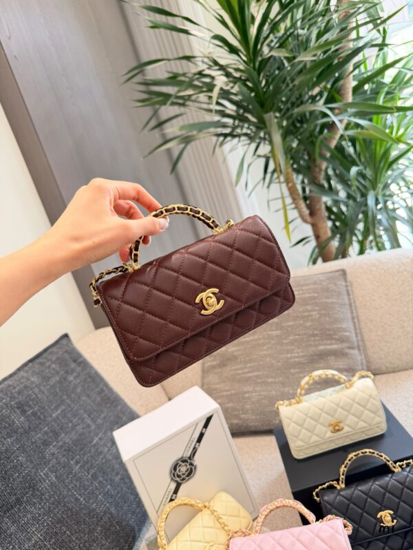 Quilted Top Handle Accordion Bag - Brown