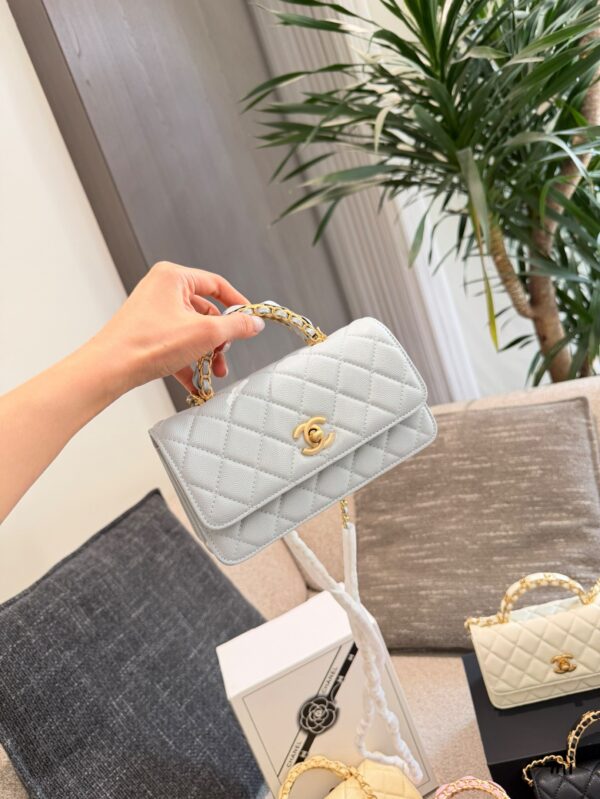 Quilted Top Handle Accordion Bag - Light Blue