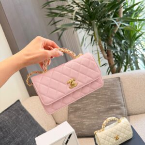 Quilted Top Handle Accordion Bag - Pink