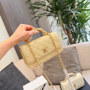 Quilted Top Handle Accordion Bag - Yellow