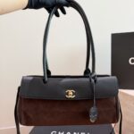 Two-Tone Suede Baguette Shoulder Bag