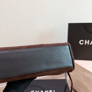 Two-Tone Suede Baguette Shoulder Bag - Dark Brown / Black