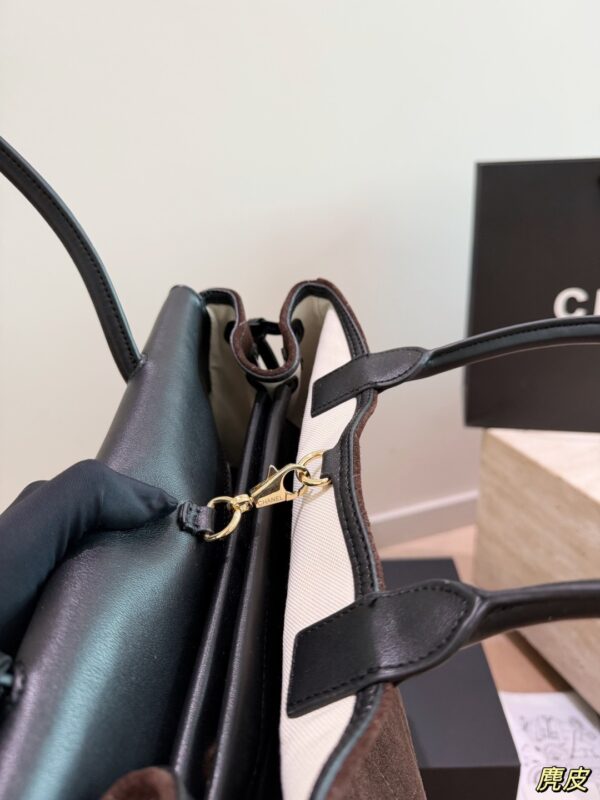 Two-Tone Suede Baguette Shoulder Bag - Dark Brown / Black