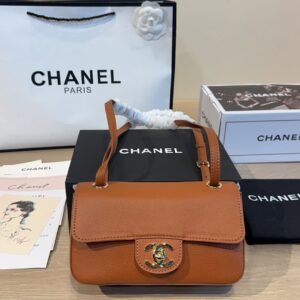 Mini Leather Flap Top Handle Bag - Caramel Brown