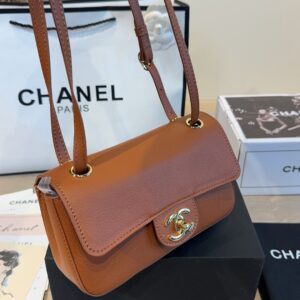 Mini Leather Flap Top Handle Bag - Caramel Brown
