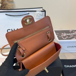 Mini Leather Flap Top Handle Bag - Caramel Brown