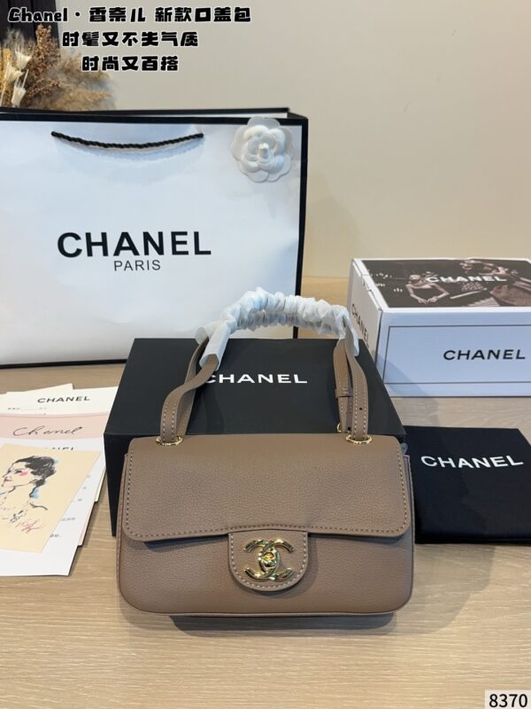 Mini Leather Flap Top Handle Bag - Taupe