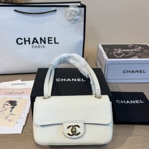 Mini Leather Flap Top Handle Bag - White