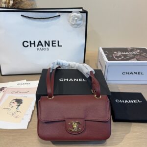 Mini Leather Flap Top Handle Bag - Burgundy
