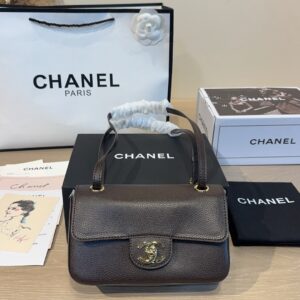Mini Leather Flap Top Handle Bag - Dark Brown